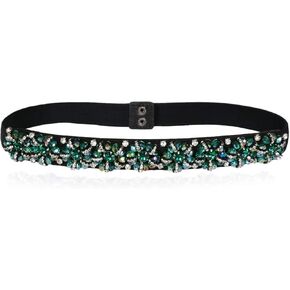 أحزمة نسائية مطرزة بحجر الراين، حزام رفيع مرن قابل للتمدد، أحزمة خصر ضيقة لفستان السيدات in Kuwait