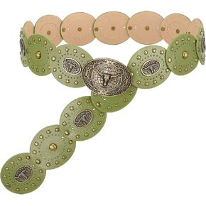 LEACOOLKEY Women's Boho Disc Belt Cowboy Wide Western Concho Leather Belt for Dresses Jeans Pants in Kuwait