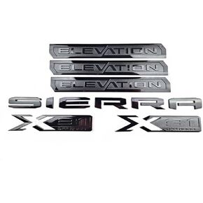 6 قطع من Elevation Sierra Bed X31 شعارات الباب الخلفي للباب الخلفي لوحة اسم متوافقة مع 2019-2025 Sierra 1500 (أسود لامع) in Kuwait