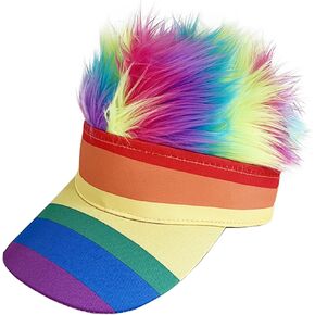 قبعة بيسبول ذات شعر صناعي مبتكر من Awlsyj، قبعة بواقٍ للشمس مع شعر مستعار صناعي، أسود وأبيض حجر الراين قوس قزح فخر الفهد in Kuwait