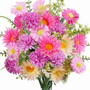 16.7" Artificial Flowers Bouquet 12 Heads Fake Flores Artificiales Faux Lily Rose Florals Arrangements for Home Table Centerpiece Wedding 2 Bunchs in Saudi Arabia