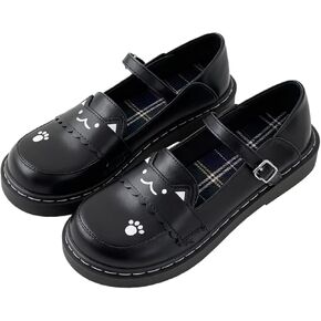 Women's Cute Cat Face Mary Jane Flats – Kawaii Platform Shoes with Paw Print Detail for Dress, Casual Wear or Anime Outfits in Saudi Arabia