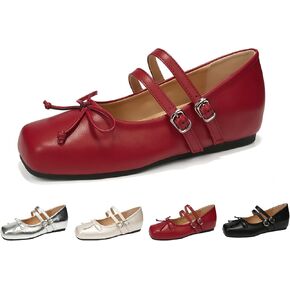 Mary Jane Flats for Women, Vintage Square Toe Ballet Shoes with Elegant Bow Double Strap Buckle, Soft Comfortable Dress Shoes for Office Work Daily Outfits in Kuwait