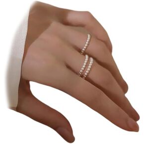 Dainty Beaded Pearl Stretch Knuckle Rings Stackable for Women Statement, Cute Small White Beads Finger Ring Vintage Simple Party Jewelry Accessories in Saudi Arabia