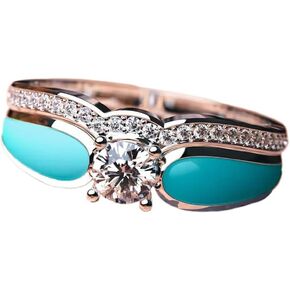 COLORFUL BLING 2/3Pcs Set Natural Turquoise Crystal Stackable Finger Rings Ocean Wave Joint Knuckle Ring for Women Jewelry Bohemian Elegant Two-in-One Halo Ring Twist Matching Rings in Kuwait