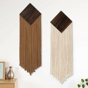 KHOYIME macrame الجدار شنقا بوهو شيك ديكور المنزل، 2PCS البوهيمي البني البيج العمودي شرابة الغزل نسيج المزرعة الحديثة جدار الفن ديكورات لغرفة المعيشة غرفة نوم الحضانة مكتب 11 ''W × 36''L in Kuwait