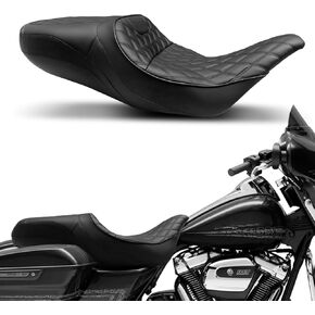 مقعد من قطعة واحدة للسائق والراكب 2-Up مناسب لـ 1997-2007 Harley Touring Road King Road Glide Electra Glide، خياطة سوداء in Kuwait