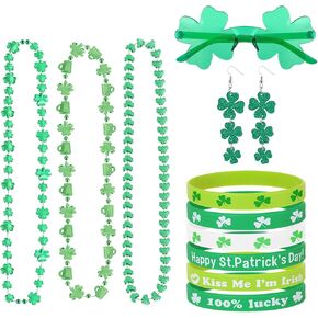 St Patricks Day Accessories Set, Green Shamrock Sunglasses & Earrings, Shamrock Green Beads Necklace & Bracelets, St Patricks Day Shirt Women Accessories for Women in Kuwait