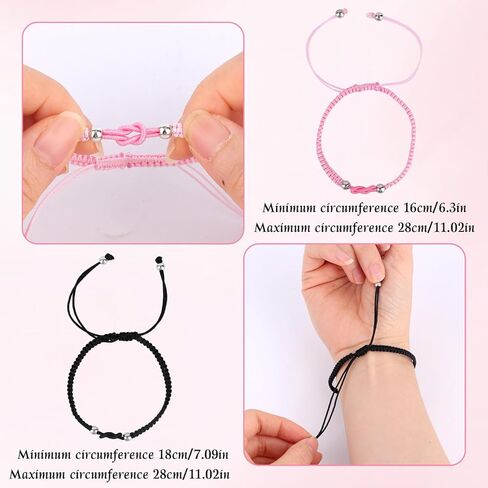 2pcs Couple Braided Bracelets, Black & Pink Matching Braided Bracelets for Birthday Anniversary Couple Memento in Saudi Arabia