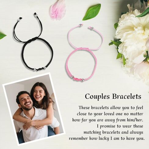 2pcs Couple Braided Bracelets, Black & Pink Matching Braided Bracelets for Birthday Anniversary Couple Memento in Saudi Arabia