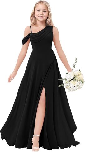 فستان وصيفة العروس الصغيرة بكتف واحد على شكل حرف A فساتين فتاة الزهور لفستان الزفاف الرسمي للفتيات in Kuwait