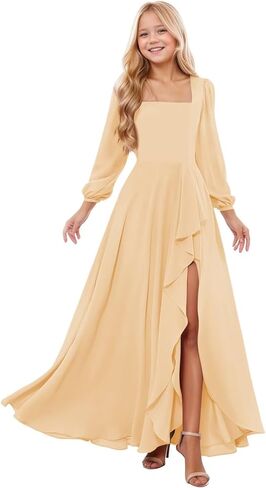 فساتين وصيفة الشرف للصغار للفتيات المراهقات فستان شيفون بأكمام طويلة لفتاة الزهور فستان رسمي للفتيات in Kuwait