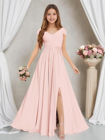 Rlweus Junior Bridesmaid Dresses for Wedding Chiffon Off-Shoulder Flower Girl Dress Teen Girls Formal Wedding Party Gowns in Saudi Arabia