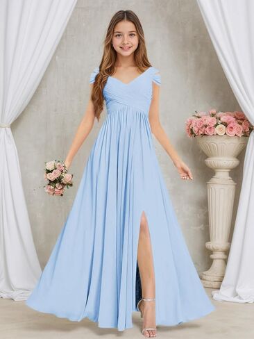 Rlweus Junior Bridesmaid Dresses for Wedding Chiffon Off-Shoulder Flower Girl Dress Teen Girls Formal Wedding Party Gowns in Saudi Arabia