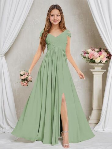Rlweus Junior Bridesmaid Dresses for Wedding Chiffon Off-Shoulder Flower Girl Dress Teen Girls Formal Wedding Party Gowns in Saudi Arabia