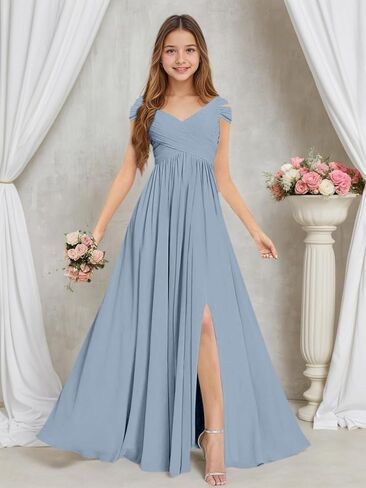 Rlweus Junior Bridesmaid Dresses for Wedding Chiffon Off-Shoulder Flower Girl Dress Teen Girls Formal Wedding Party Gowns in Saudi Arabia