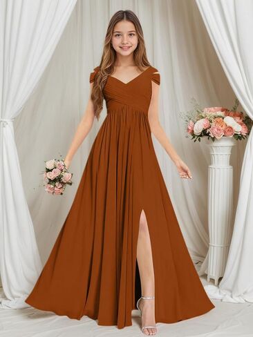 Rlweus Junior Bridesmaid Dresses for Wedding Chiffon Off-Shoulder Flower Girl Dress Teen Girls Formal Wedding Party Gowns in Saudi Arabia