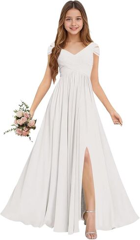 فساتين وصيفة العروس للصغار من Rlweus لحفلات الزفاف من الشيفون بدون أكتاف فستان فتاة الزهور للمراهقات فساتين حفلات الزفاف الرسمية in Kuwait