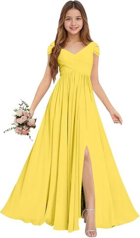 Rlweus Junior Bridesmaid Dresses for Wedding Chiffon Off-Shoulder Flower Girl Dress Teen Girls Formal Wedding Party Gowns in Saudi Arabia