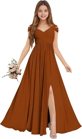 Rlweus Junior Bridesmaid Dresses for Wedding Chiffon Off-Shoulder Flower Girl Dress Teen Girls Formal Wedding Party Gowns in Saudi Arabia