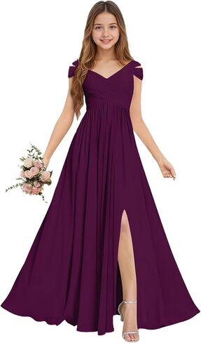Rlweus Junior Bridesmaid Dresses for Wedding Chiffon Off-Shoulder Flower Girl Dress Teen Girls Formal Wedding Party Gowns in Saudi Arabia