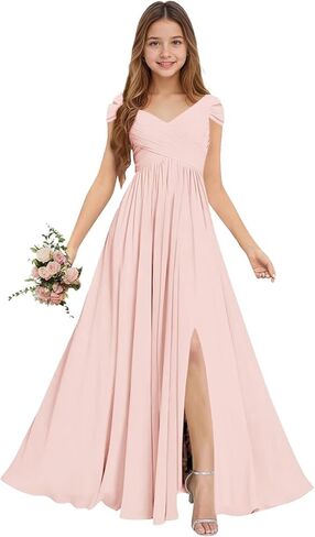 Rlweus Junior Bridesmaid Dresses for Wedding Chiffon Off-Shoulder Flower Girl Dress Teen Girls Formal Wedding Party Gowns in Saudi Arabia