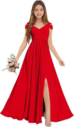 Rlweus Junior Bridesmaid Dresses for Wedding Chiffon Off-Shoulder Flower Girl Dress Teen Girls Formal Wedding Party Gowns in Saudi Arabia