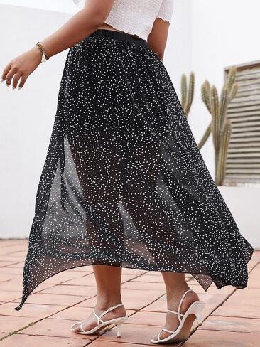 Plus Size Asymmetrical Floral Skorts Skirt for Women, High Waist Mesh Fairy Festival Outfit in Saudi Arabia