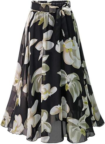 Floral Midi Skirts for Womens High Waist Aline Chiffon Boho Swing Beach Skirt in Saudi Arabia