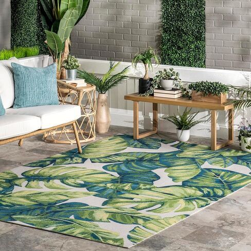 Nuloom Lisa Green Multicolor/Ivory, 5' x 8', Floral, Soft and Cozy, Durable, High Traffic, Stain Resistant, Easy Clean, Durable Area Rug for Indoor/Outdoor Patio, Deck, Porch, Garden, Courtyard in Saudi Arabia