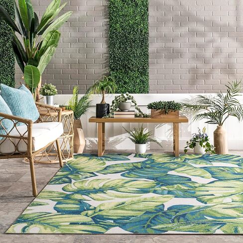 Nuloom Lisa Green Multicolor/Ivory, 5' x 8', Floral, Soft and Cozy, Durable, High Traffic, Stain Resistant, Easy Clean, Durable Area Rug for Indoor/Outdoor Patio, Deck, Porch, Garden, Courtyard in Saudi Arabia