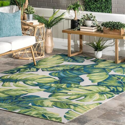Nuloom Lisa Green Multicolor/Ivory, 5' x 8', Floral, Soft and Cozy, Durable, High Traffic, Stain Resistant, Easy Clean, Durable Area Rug for Indoor/Outdoor Patio, Deck, Porch, Garden, Courtyard in Saudi Arabia