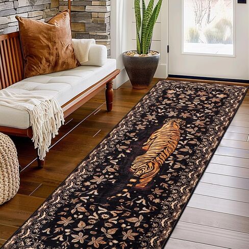 Tiger Washable Area Rugs 5x7ft, Boho Soft Living Room Carpets, Botanical Jungle Bedroom Rug, Thin Accent Floor Carpet for Dining Room Dorm Kids Nursery Playroom Farmhouse Office Spring in Kuwait