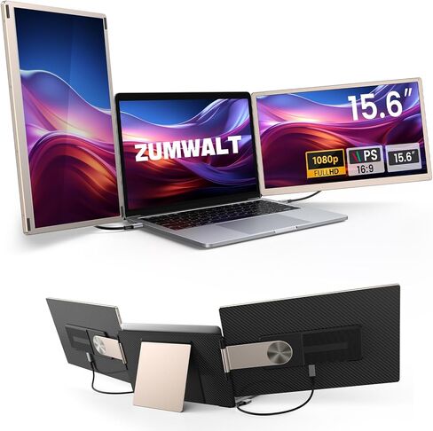 15.6" Laptop Screen Extender, 1080P FHD Triple Portable Monitor for Laptops, Ultra-Slim Travel Dual Monitor Fit for 13-17.3" Laptops, USB-C Plug&Play Extended Screen Compatible with Win/Mac/Android in Saudi Arabia