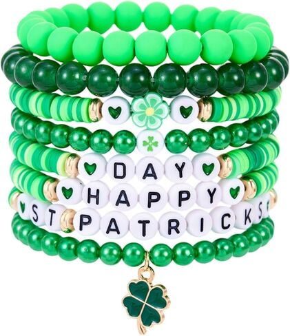 St. Patrick's Day Irish Shamrock Lucky Clay Beaded Bracelets for Women in Kuwait