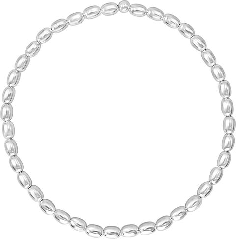 Silverly Sterling Silver Rice Bead Stretchy Bracelet - Elegant Stacking Oval Beaded Bracelets for Women - Simple Minimalist Elastic Design - 925 Solid Silver Jewelry Gift for Daughter in Saudi Arabia