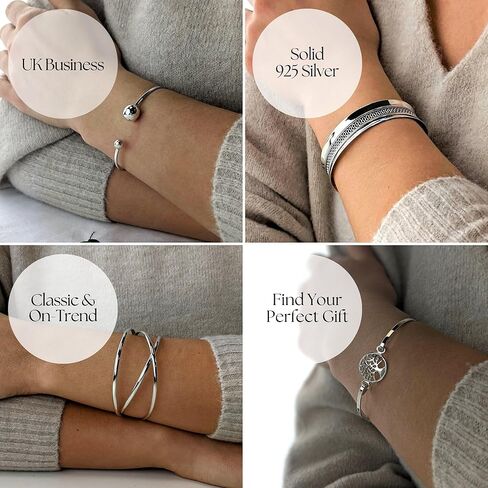 Silverly Sterling Silver Rice Bead Stretchy Bracelet - Elegant Stacking Oval Beaded Bracelets for Women - Simple Minimalist Elastic Design - 925 Solid Silver Jewelry Gift for Daughter in Saudi Arabia