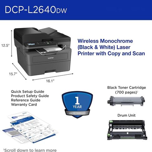 مجموعة طابعة ليزر Brother DCPL2640DW لاسلكية مدمجة أحادية اللون ومتعددة الوظائف، حبر عالي الإنتاجية، حزمة مزدوجة سوداء (3000 صفحة/خرطوشة) in Saudi Arabia