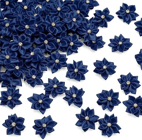 100 Pcs Satin Ribbon Flowers Bows Rhinestone Appliques 1.1 Inch DIY Mini Flowers Tiny Flower Applique Ribbon Flowers for Wedding Party Supply Home Decor Craft Embellishment (White) in Saudi Arabia