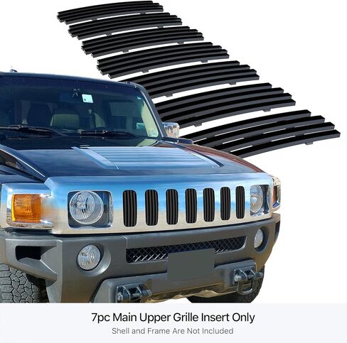APS Compatible with Hummer H3 2006-2010 & 09-10 H3T Main Upper Stainless Steel Black 8x6 Vertical Billet Front Grill Grille Insert C66458J in Saudi Arabia