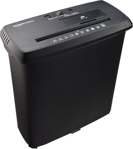 Amazon Basics 8-Sheet Strip Cut Paper, CD, and Credit Card Shredder, Compact, No Basket, Portable with Extendable Arm, Black in Saudi Arabia