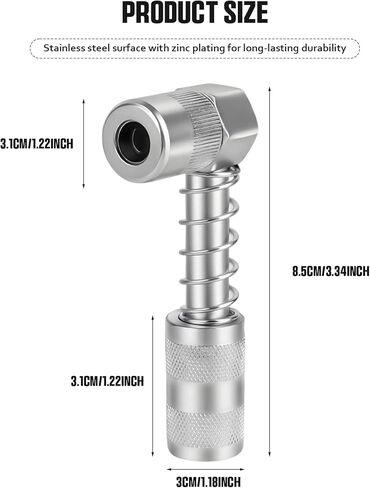 محول مقرنة الشحوم 90 درجة، طرف مسدس الشحوم ذو الزاوية اليمنى من الفولاذ المقاوم للصدأ المتين للمساحات الضيقة، متوافق مع قارنات الشحوم القياسية وتجهيزات زيرك للسيارة ومزرعة الشاحنات والاستخدام الصناعي in Kuwait
