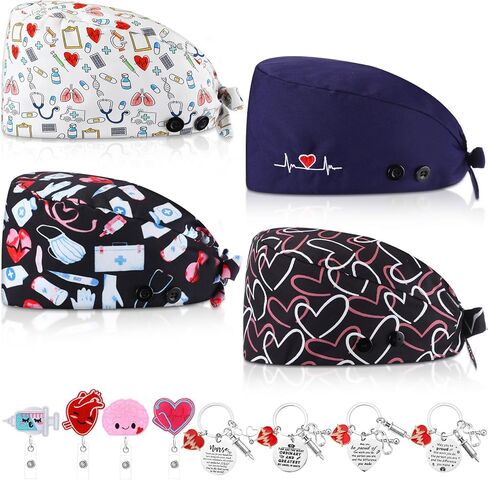 4 Pcs Nurse Scrub Caps for Women Nursing Working Caps with Button and Sweatband Adjustable Elastic Scrub Hats in Saudi Arabia
