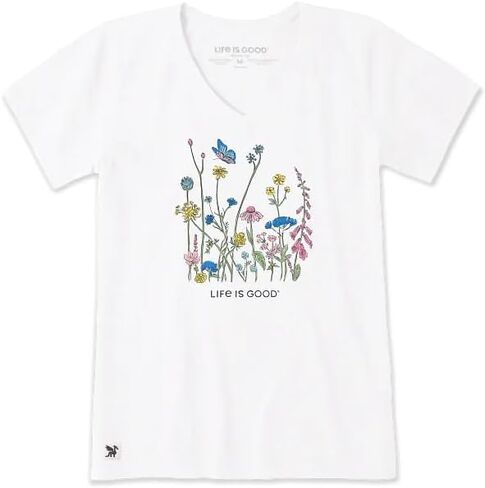 Life is Good. Women's Butterfly Flowers Short Sleeve Crusher-LITE Tee, Cloud White in Saudi Arabia