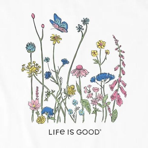 Life is Good. Women's Butterfly Flowers Short Sleeve Crusher-LITE Tee, Cloud White in Saudi Arabia