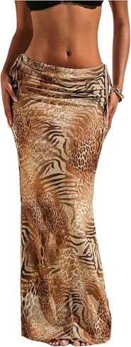 SHENHE Women's Y2k Cheetah Print Low Rise Drawstring Side Leopard Maxi Fishtail Skirt in Saudi Arabia