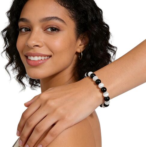 Black White Beaded Bracelet for Women Crystal Money Wealth Bead Bracelet in Saudi Arabia