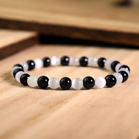 Black White Beaded Bracelet for Women Crystal Money Wealth Bead Bracelet in Saudi Arabia
