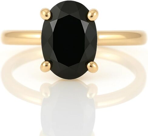 Rose Gold Black Onyx Solitaire Ring - Oval Cut Gemstone - 14k Pink Gold Black Stone Jewelry for Women in Saudi Arabia