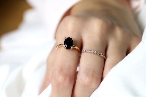 Rose Gold Black Onyx Solitaire Ring - Oval Cut Gemstone - 14k Pink Gold Black Stone Jewelry for Women in Saudi Arabia